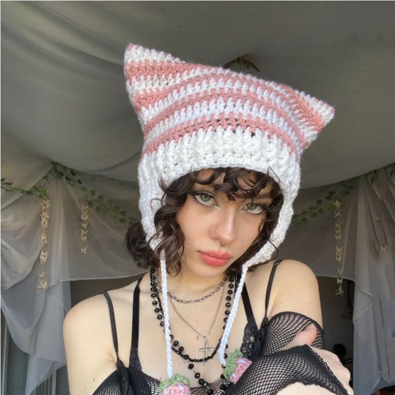 Hand Knitted Striped Woolen Beanie