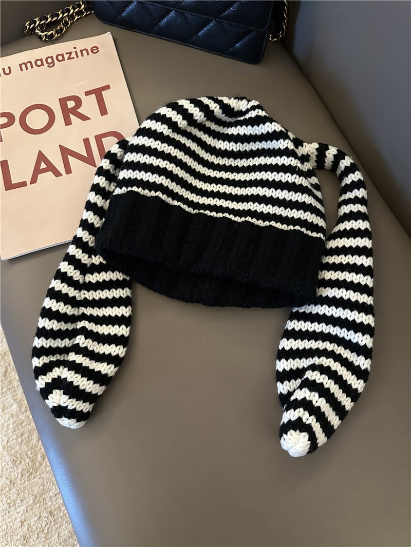 Rabbit Ears Striped Beanie
