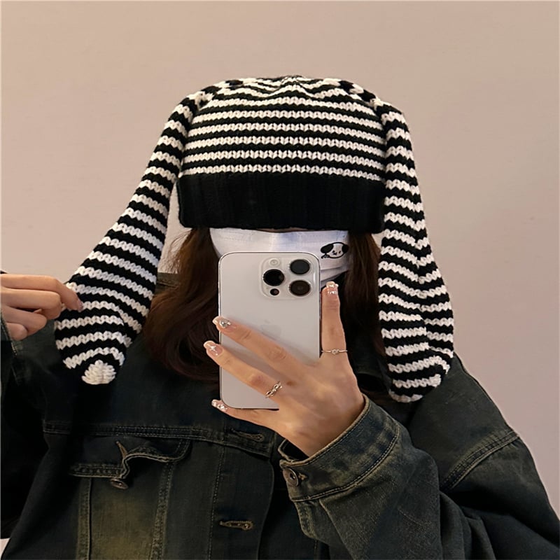Rabbit Ears Striped Beanie