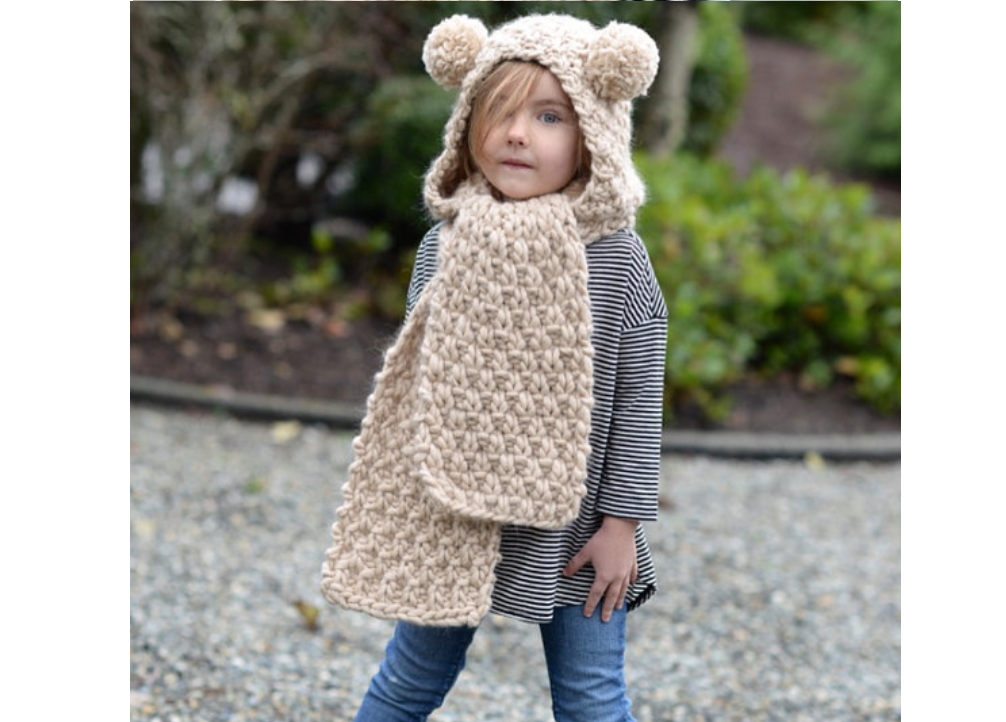 Knitted Beanie with Bear Design