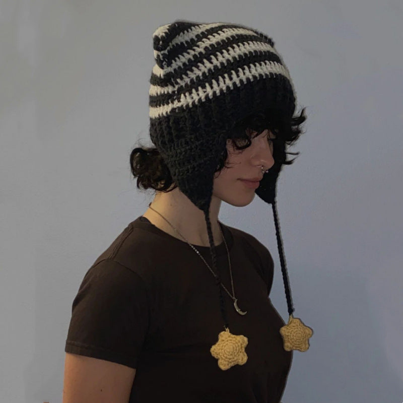 Hand Knitted Striped Woolen Beanie