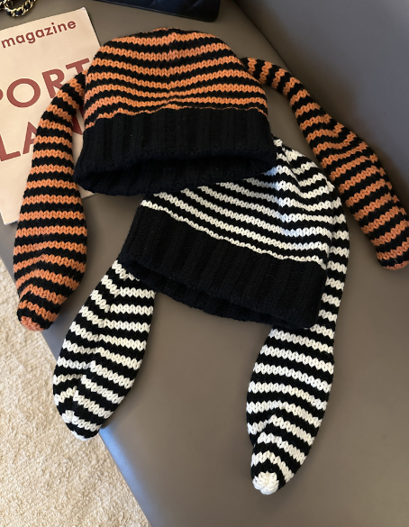 Rabbit Ears Striped Beanie