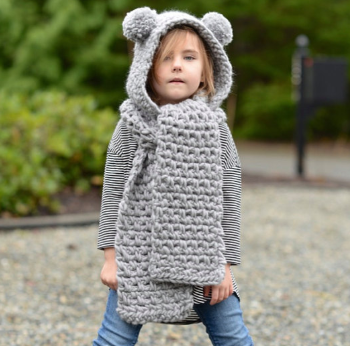 Knitted Beanie with Bear Design