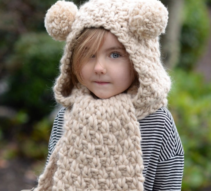 Knitted Beanie with Bear Design