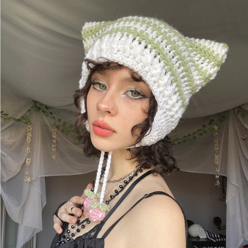 Hand Knitted Striped Woolen Beanie