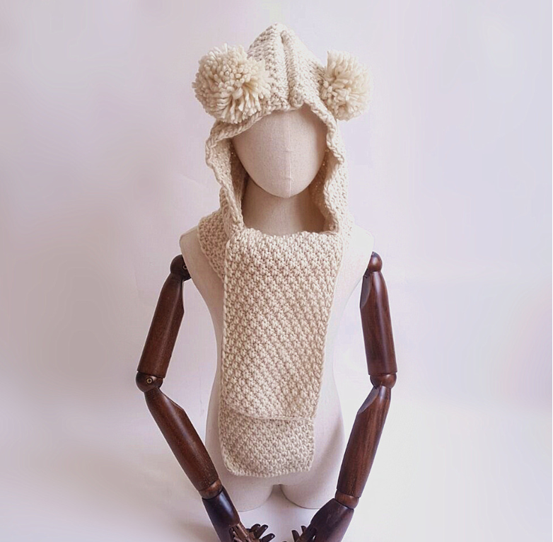 Knitted Beanie with Bear Design